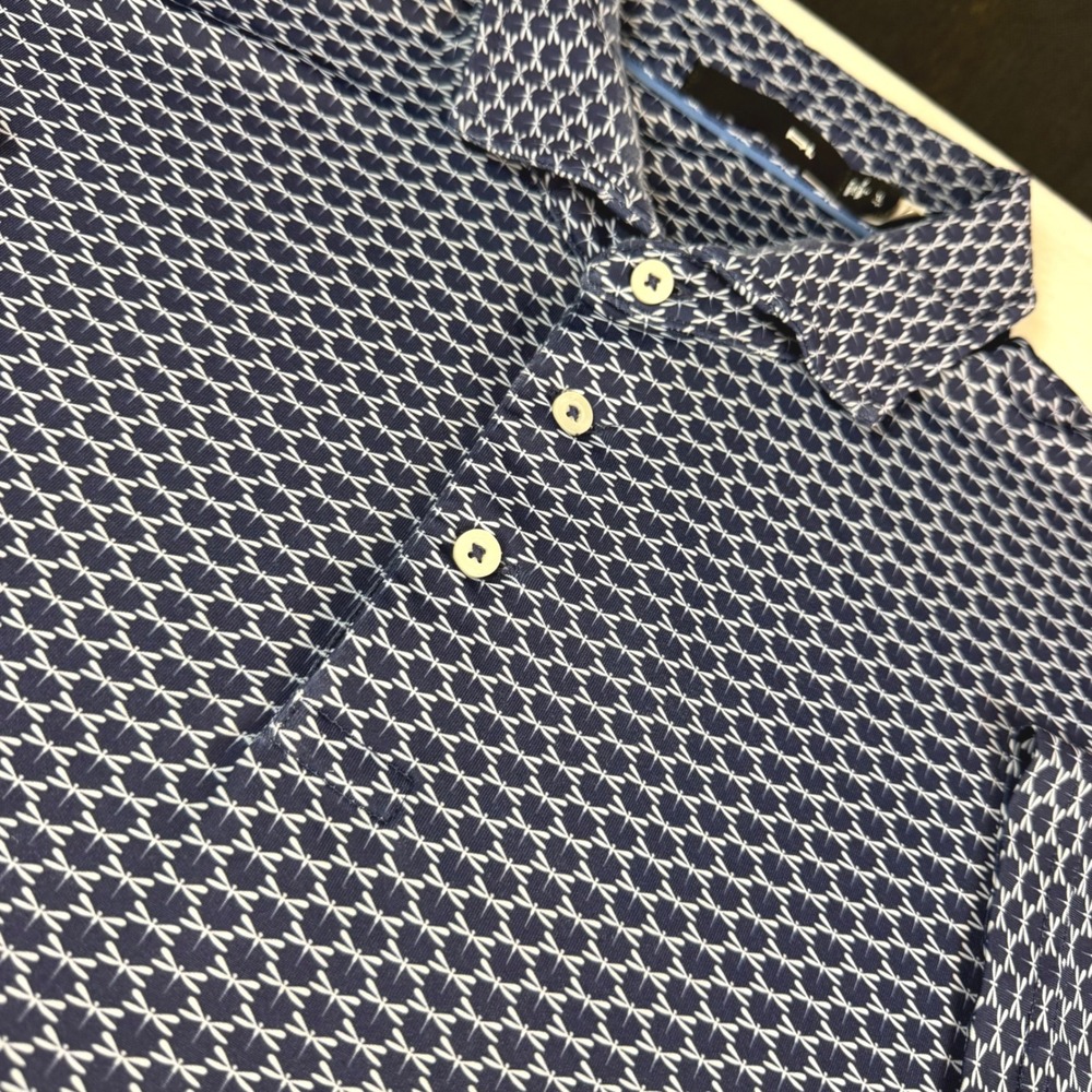 RLX Polo Shirt Mens XL Navy Blue Dragonfly Print Short Sleeve Golf Active NOTE